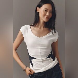 Maeve Short-Sleeve V-Neck Star-Detail Tee XL